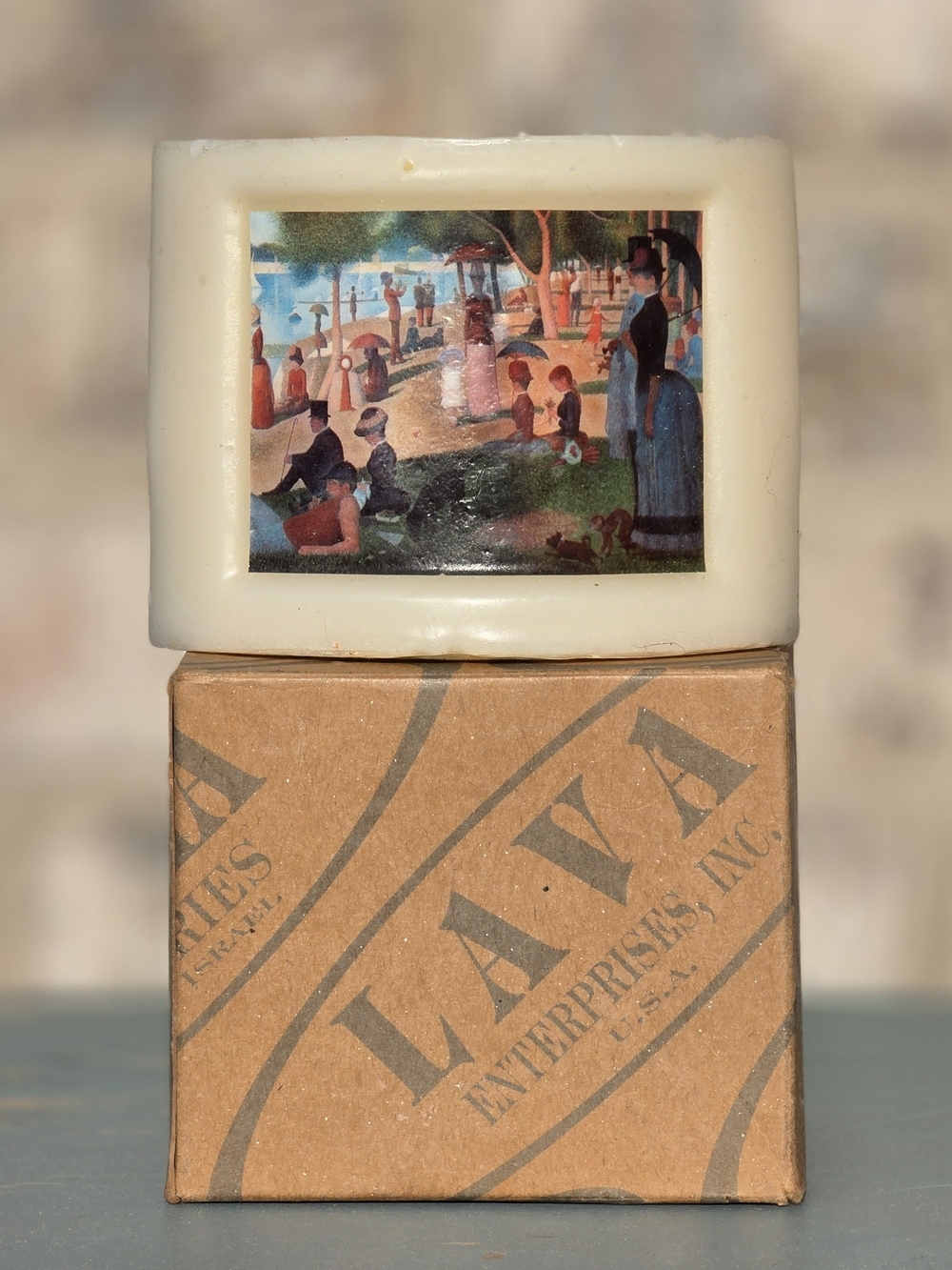 Vintage LAVA Glowing Art Candle Seurat La Grande Jatte w Box Art Decor
